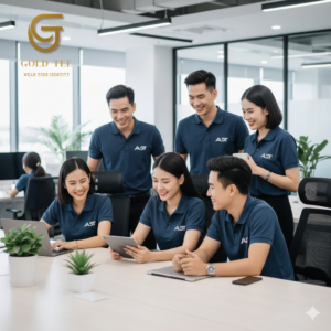 nhân viên mặc áo đồng phục công ty